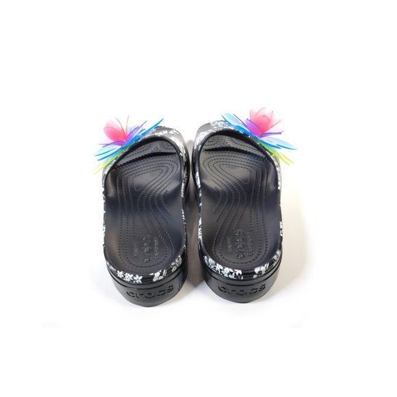 Crocs Womens Size 11 Black Slide Platform Sandals Floral  Crocs Sandals Size 11 Black Slide Platform Sandals Floral Hyper Tropic